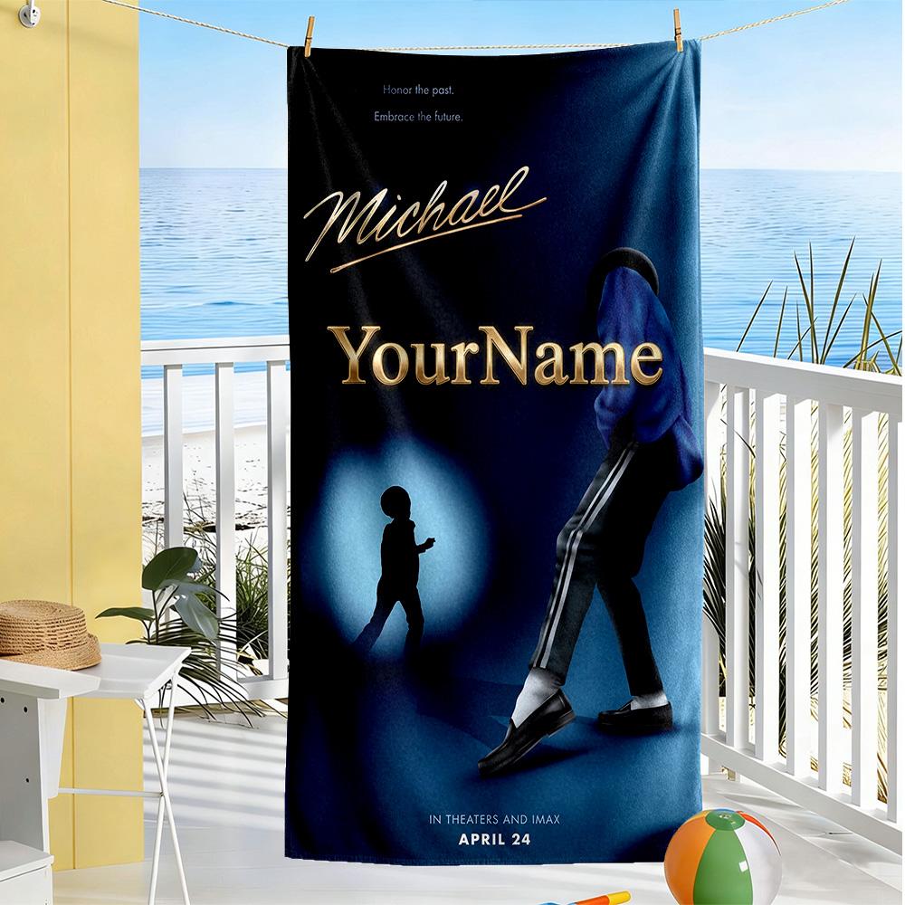 Michael Jackson Customize Text Beach Towel Quick-Dry Soft Microfiber Perfect for Traveling Yoga Camping and Swimming
