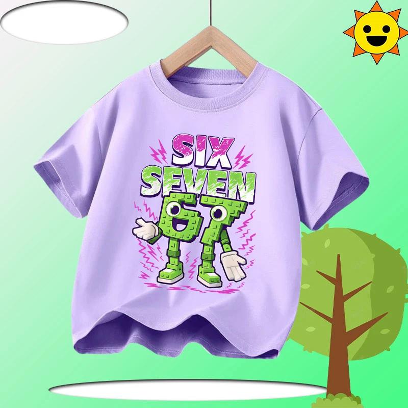 67 Brainrot Children 100% Polyester T-Shirt Boys' Sports Shirt Girls' Casual Top Summer Short Sleeve Personalized Cartoon Print
