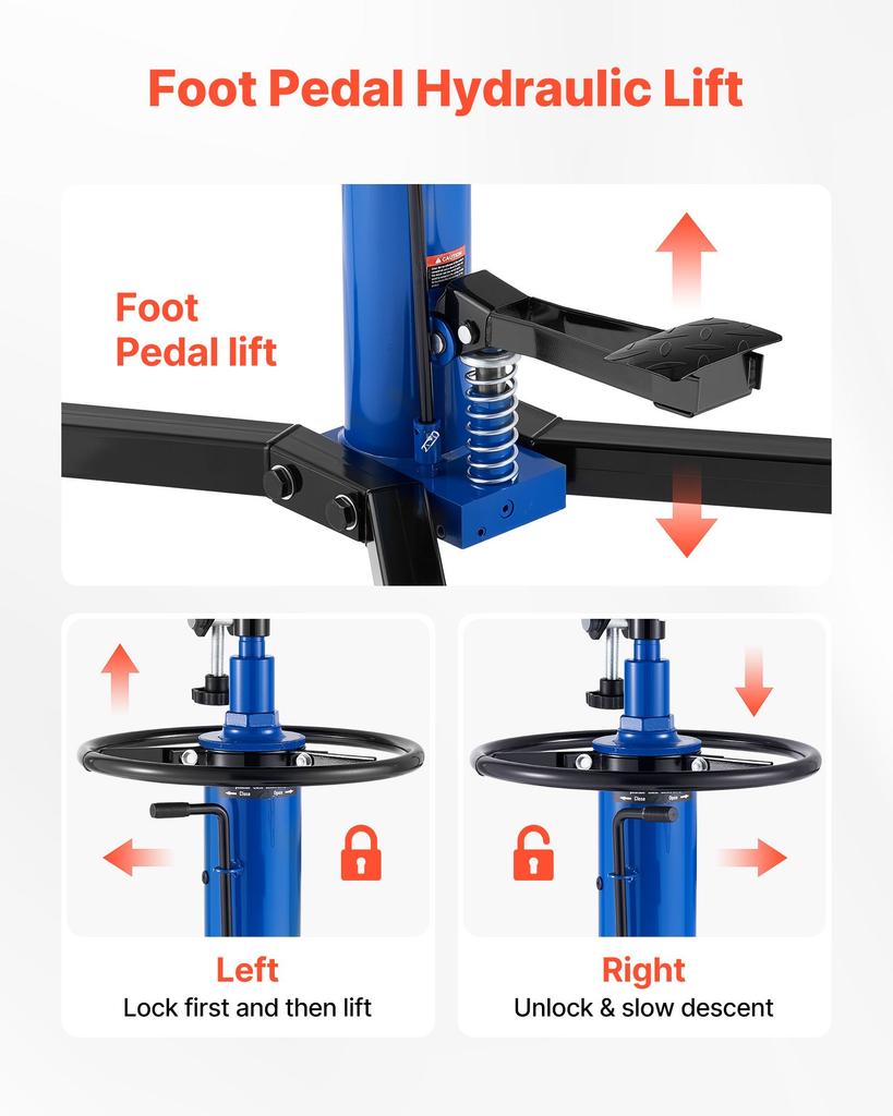 VEVOR Hydraulic Transmission Jack, 1660 lbs / 0.75 Ton Lifting Capacity Telescoping Transmission Jack with Foot Pedal, 360 degrees Swivel Wheel