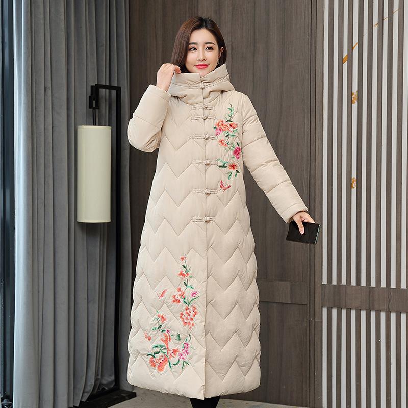 Cotton Woman 2025 New Korean Winter Mid-Length Thickened Ethnic Style Down Padded Jacket Over the Knee Padded Jacket