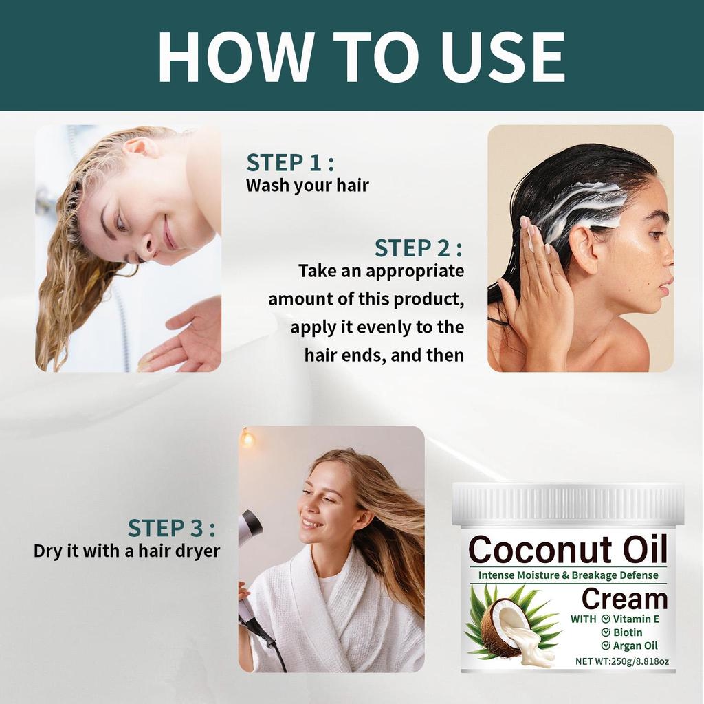 Coconut Oil Cream-Deeply Moisture & Strengthen Hair-Intense Moisture & Breakage Defense,250ml