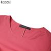 ZANZEA Women Casual Round Neck Solid Color 3/4 Sleeve Blouse