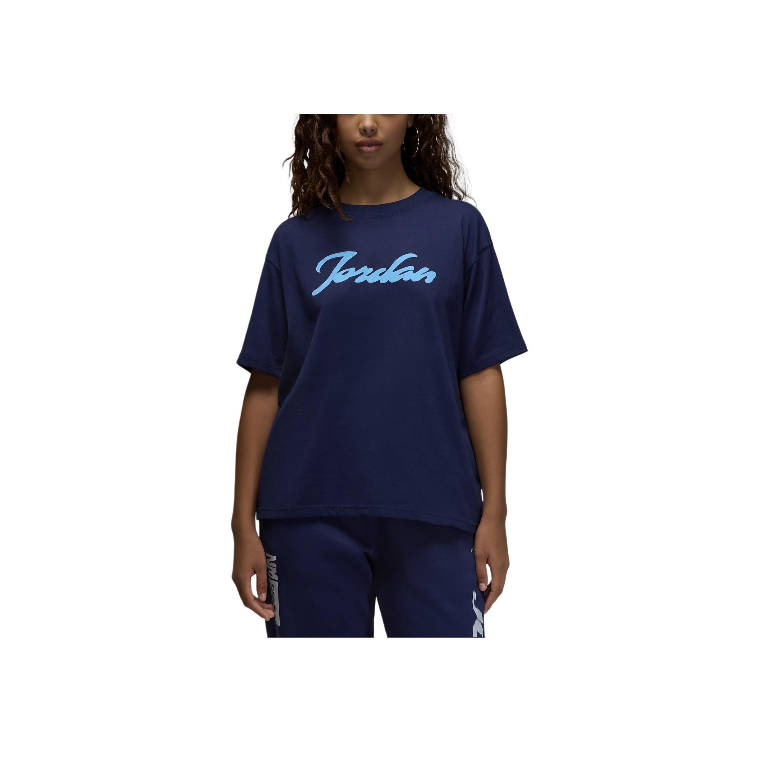 

Jordan Футболка с графическим принтом, хлопковая, удобная, универсальная, с коротким рукавом, женская, темно-синяя, ледяная, синяя FV7200-410 XS