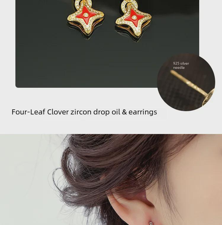 Elegantní geometrické náušnice s čtyřlístkem a zirkony: Vysoce kvalitní retro styl pro ženy