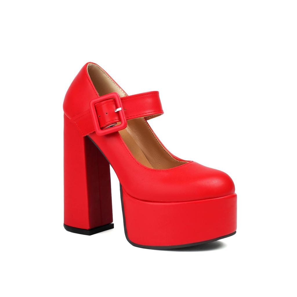 Zapatos de Tacón Alto Mary Jane con Hebilla Cuadrada de Plataforma 2026 - Zapatos de Escenario de Tacón Grueso con Correa Única para Mujer
