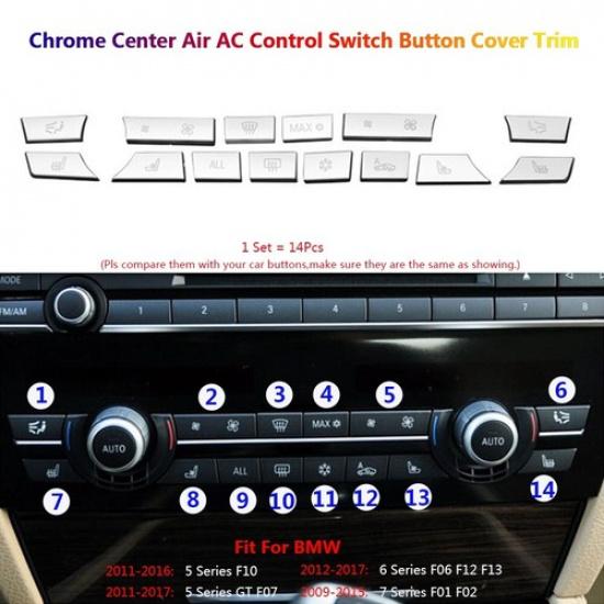 14x For BMW 5 6 7 F10 F07 F06 F01 Car Center Control Air AC Button Cover Sticker