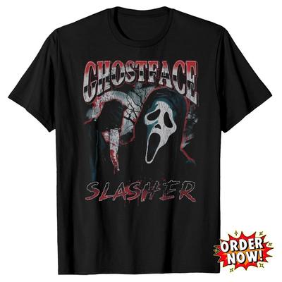 Scream Ghostface Slasher T-Shirt Black Spooky Horror Movie Fan Tee