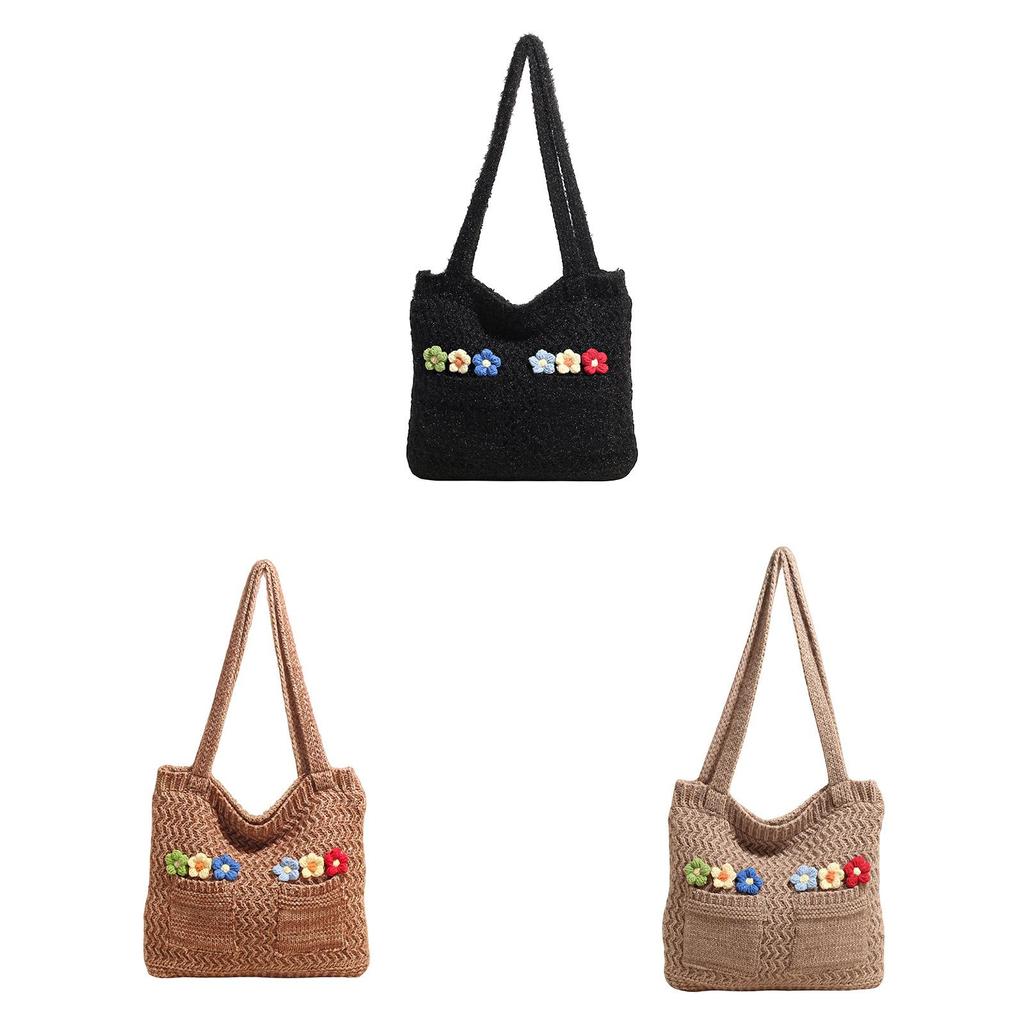 Cotton Woven Shoulder Bag With Open Top And Inner Pocket For Everyday Use