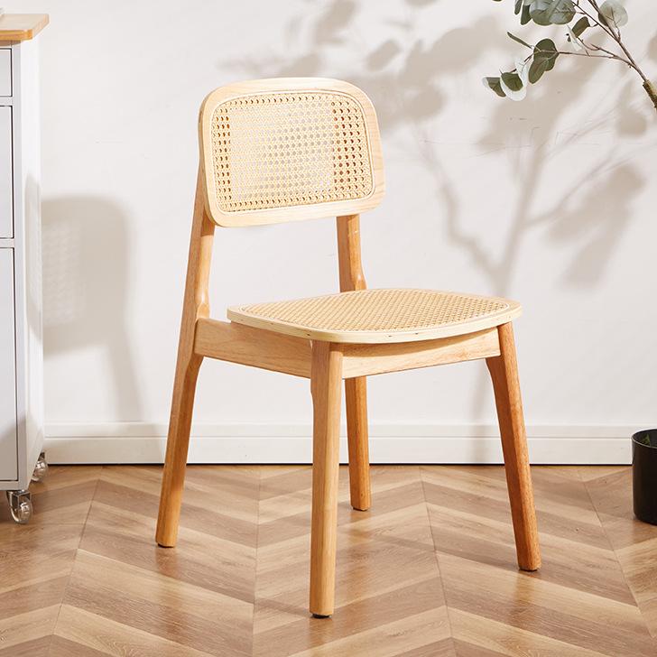 Solid Wood Nordic Dining Chair with Rattan Woven Backrest