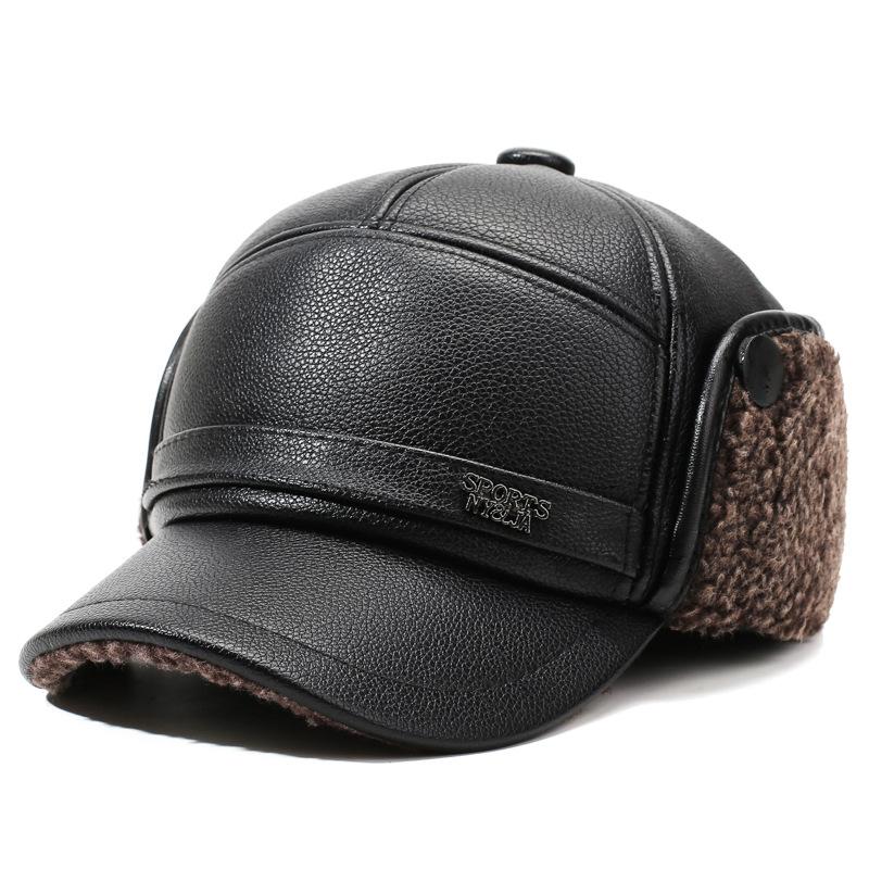 Winter Middle-Aged and Elderly Men's Hat Father Grandfather Warm Velvet Leather Hat Ear Protection Cap Outdoor Cap