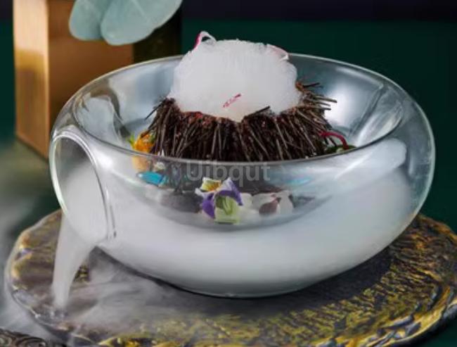 Transparent Glass Bowl with Side Opening Dry Ice Bowl Creative Cuisine Tableware Special Restaurant Salad ceramic bowl set