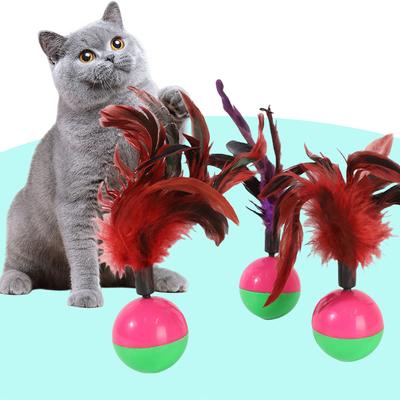 Interactive Tumbler Cat Toy with Fluffy Feathers, Rolling Motion Cats Boredom Relieve Pet Supplies