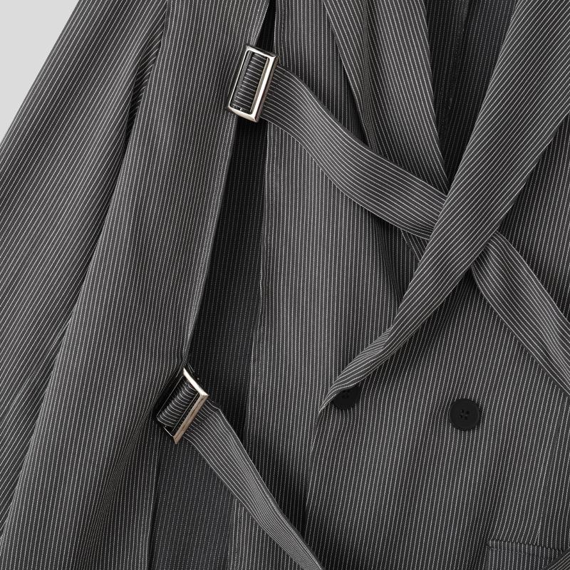 INCERUN Men Notched Lapel Long Sleeve Striped Cutout Front Cross Party Thin Blazer Coats