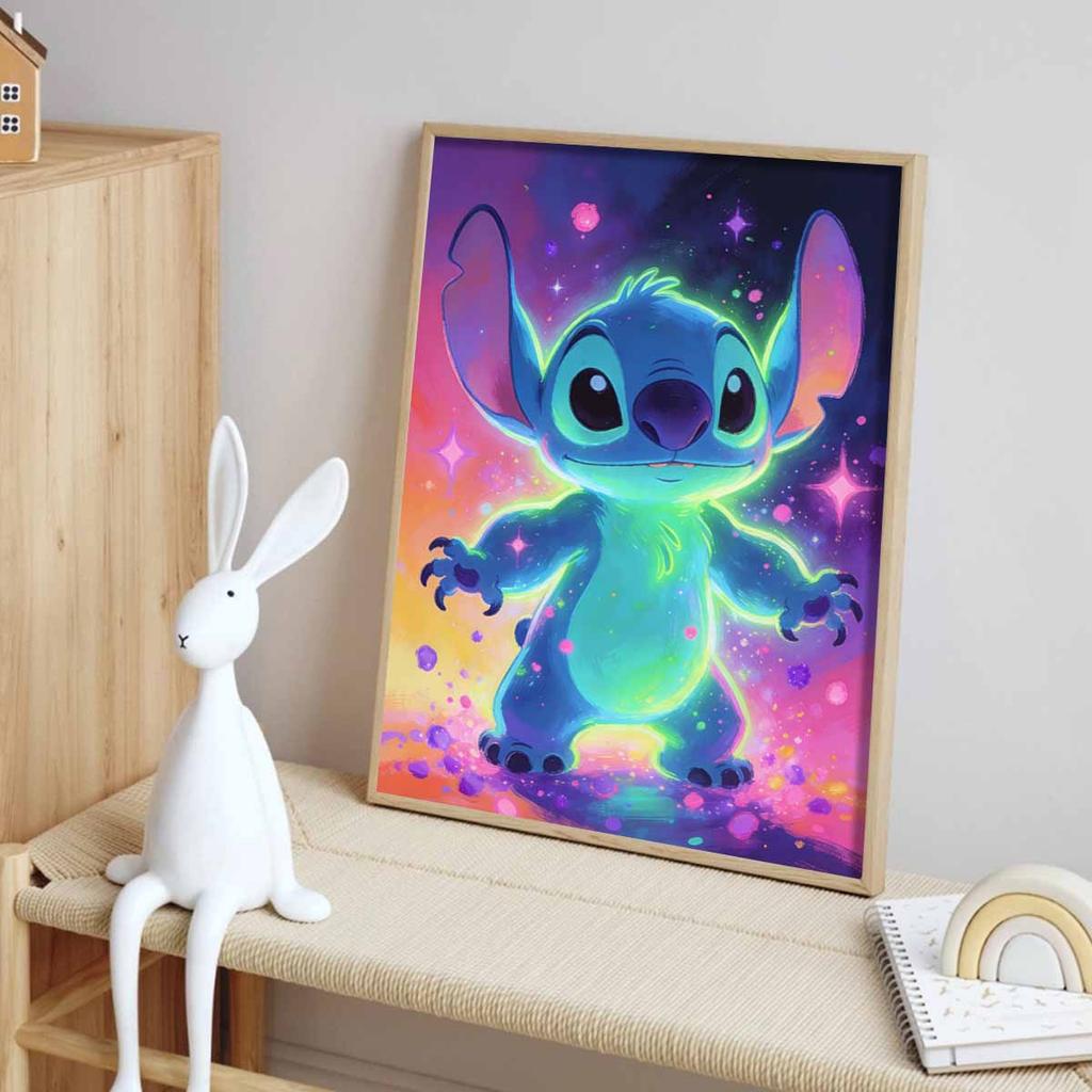 Disney 5D DIY All Diamond Art Painting Kit Lilo Stitch Glowing Galaxy Theme Home Decor Gift for Fans and Hobbyists