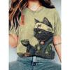 Anime Cat Samurai 3D Print Vintage Graphic T-shirt Women Fashion Casual Oversized Short Sleeve Tops Tees Ladies Clothes Animal