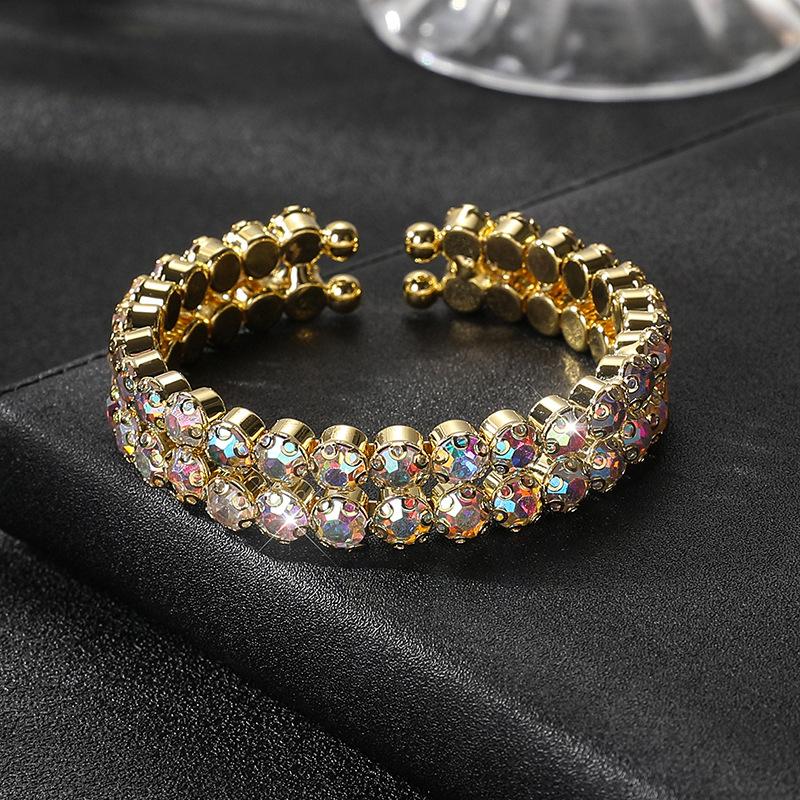 AB Rhinestone Open Bracelet Bridal Versatile Diamond Full Diamond Elastic Bracelet Jewelry