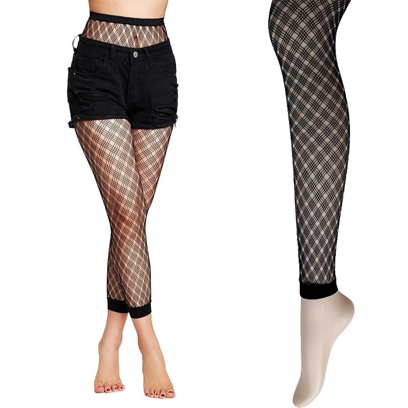 Women Fashion Footless Fishnet Tights High Wasited See Through Net Leggings Black Fishnet Stockings Pantyhose
