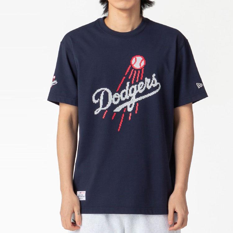 New Era Retro Hand-Drawn Letter Cotton T-Shirt Unisex Tops Navy-Blue 12715389