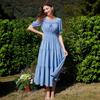 Summer Fashion Poly-cotton Square Collar Short-sleeve Midi Dress for Women Solid-color Puff Sleeve Ruffled Splice A-line Vacation Beach Dress