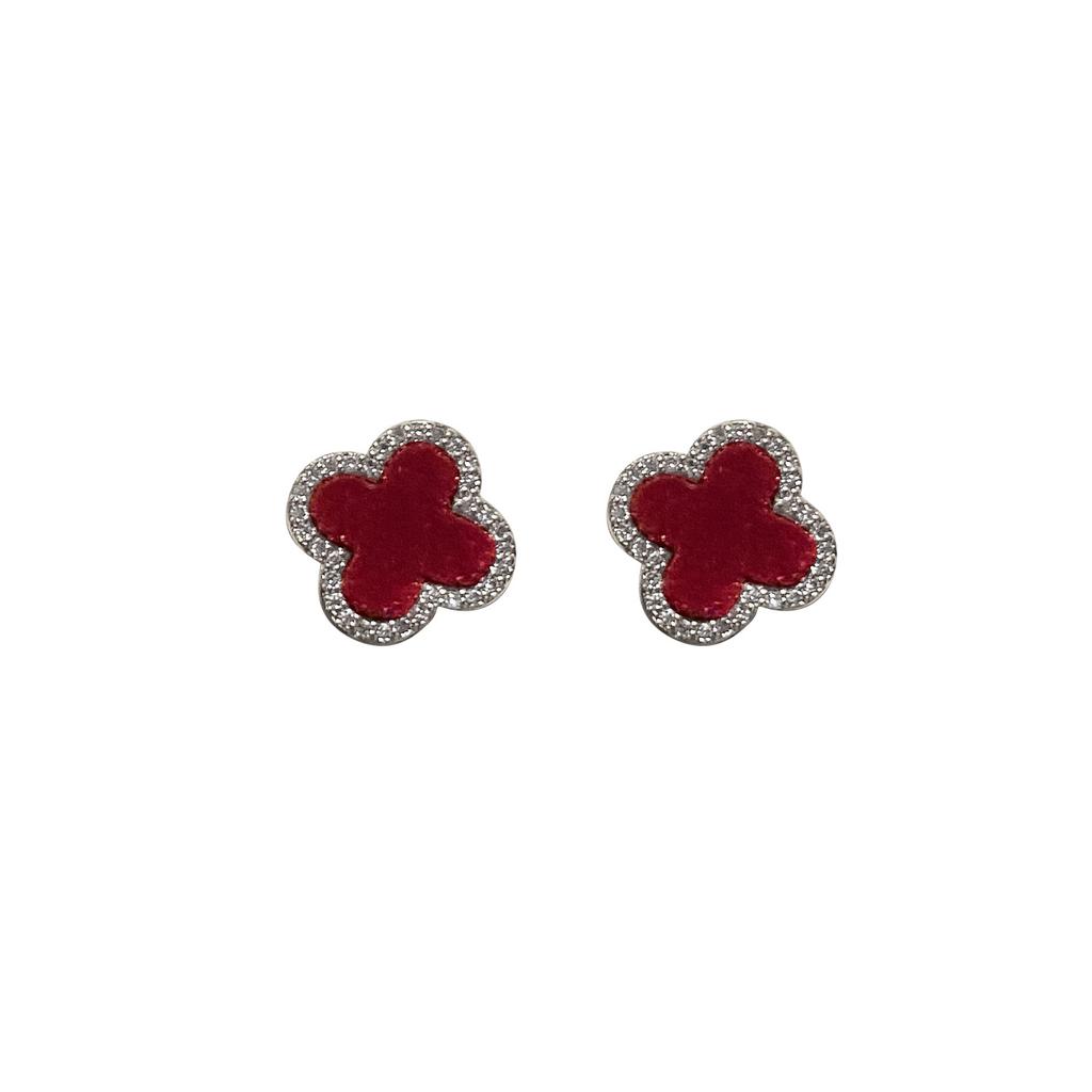 Full diamond flocking four-leaf clover flower stud earrings women's light luxury high-end temperament ear jewelry fashion simple temperament earrings