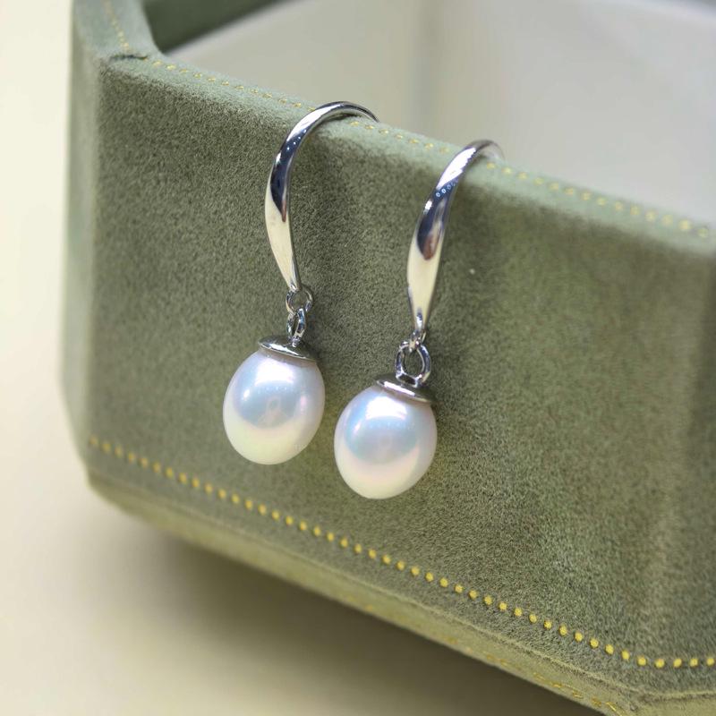 Elegant S925 Teardrop Freshwater Pearl Earrings for Women 6-7mm (Aurora Rice Pearl, Nearly Flawless)