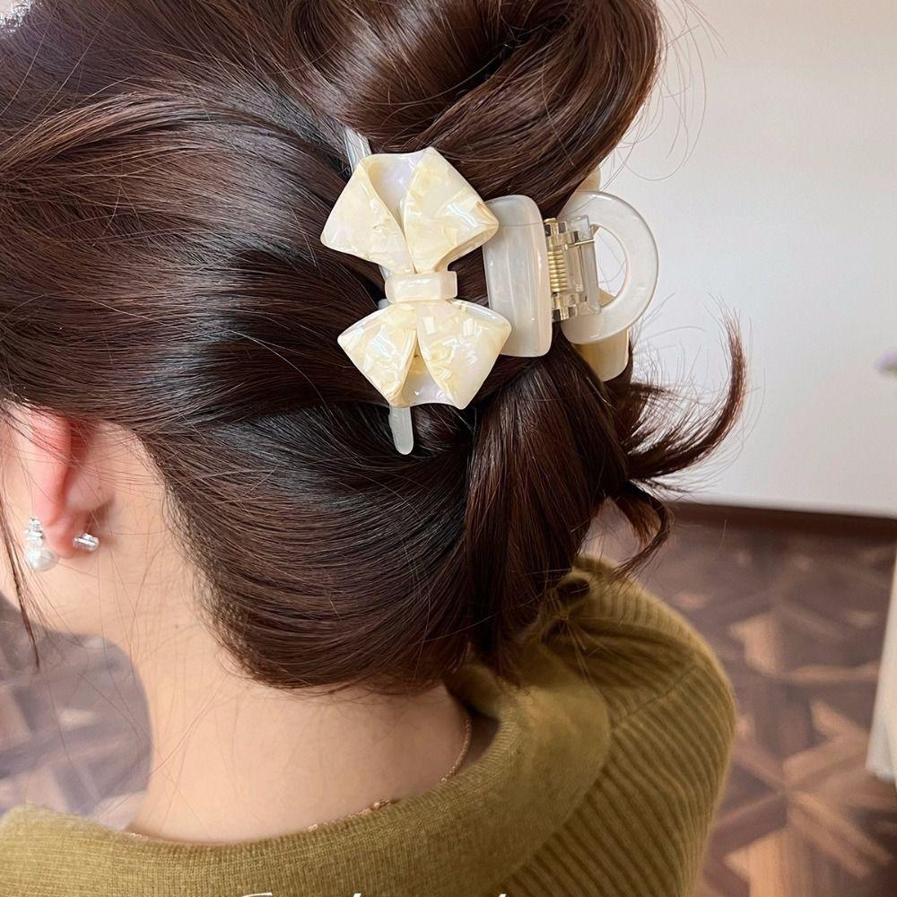 Hair Clip Retro Bow Acetate Hair Claw Hairpin Shark Clip Cute Solid Color Shark Clip  Female