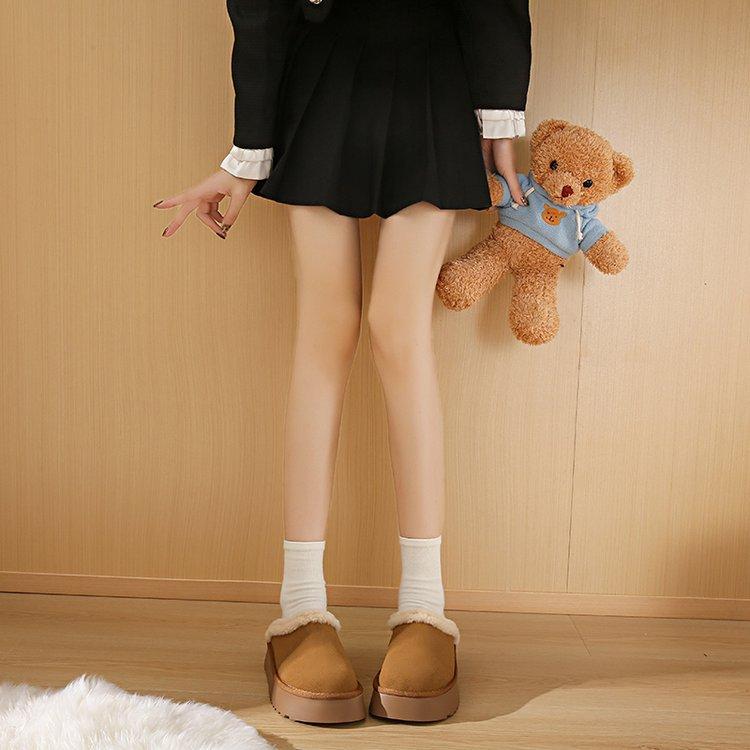 [Ushilai] Retro Thick-bottomed Velvet One-pedal Women's 2025 Winter New Lamb Wool Casual Versatile Cotton Mop