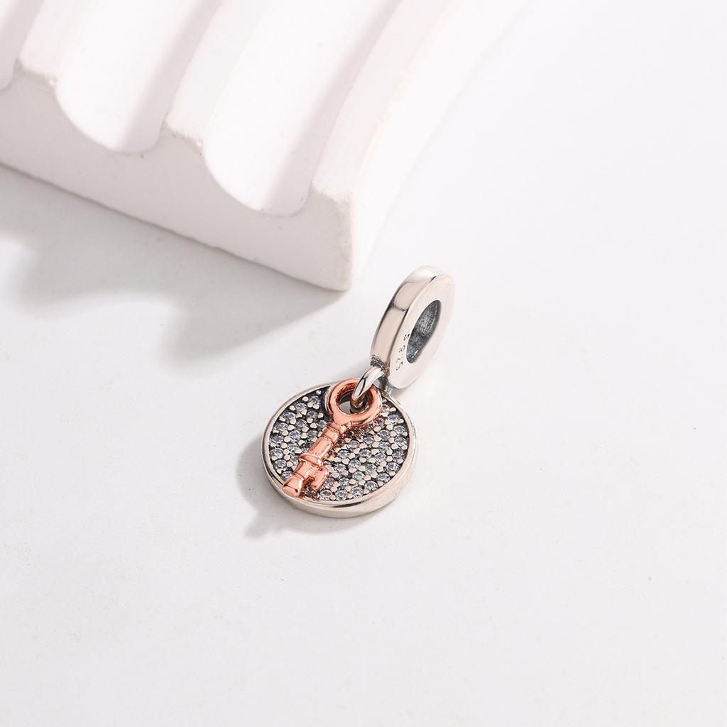 Panjia White Copper Silver-plated Pendant Pink Five-leaf Petals Gold Rose Beaded DIY Bracelet Accessories Fashion