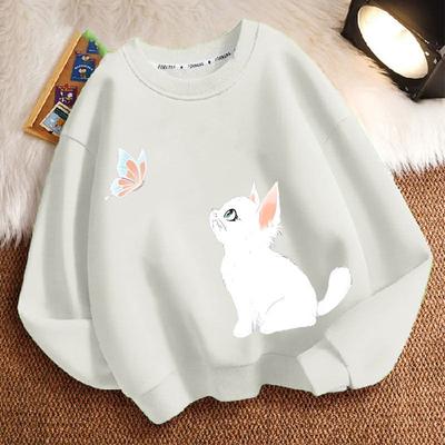 Cute Cat Hoodies for Children Autumn, Round-neck Long-sleeved Loose Casual Jackets for Boys and Girls