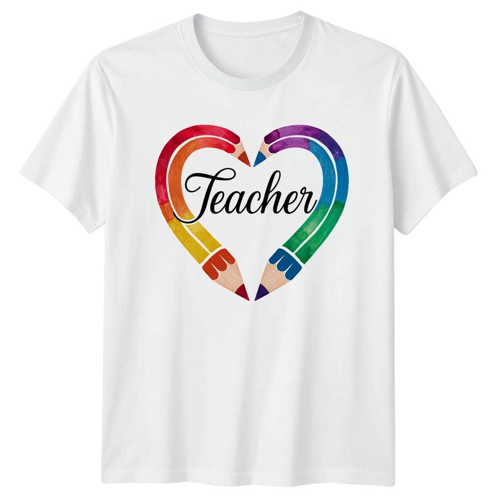 Teacher TShirt Watercolor Pencil Heart Education Gift For Him And Her S