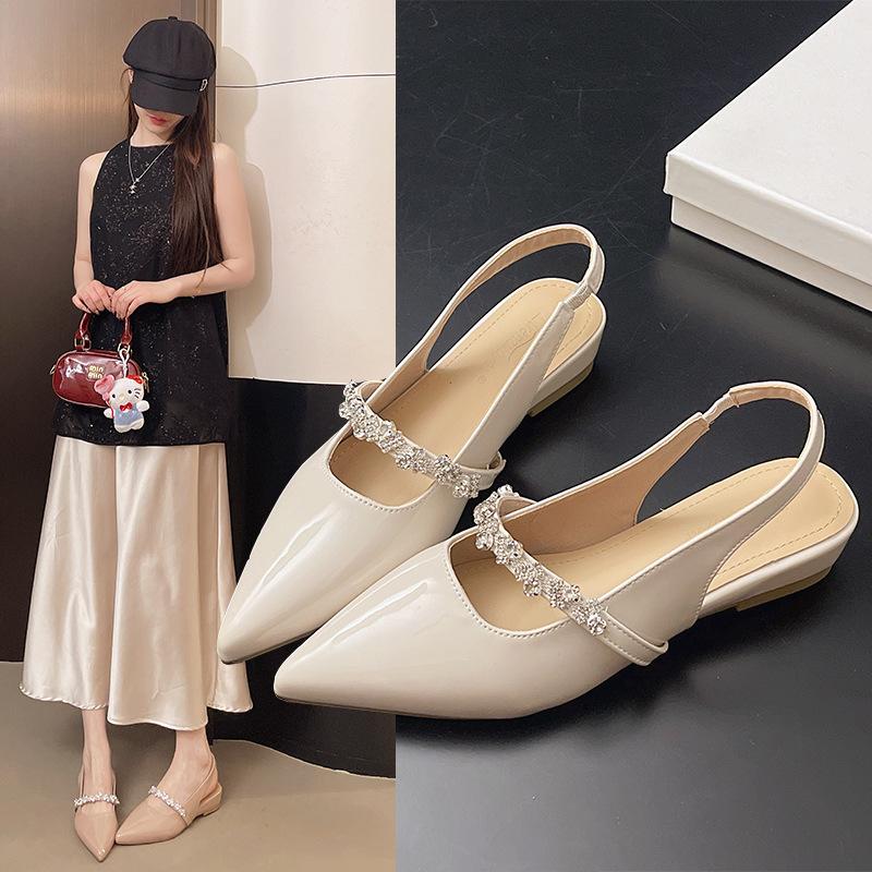 New summer outer wear fairy style fairy half word with rhinestone sandals bag head pointed single shoes women 2025 drag flats