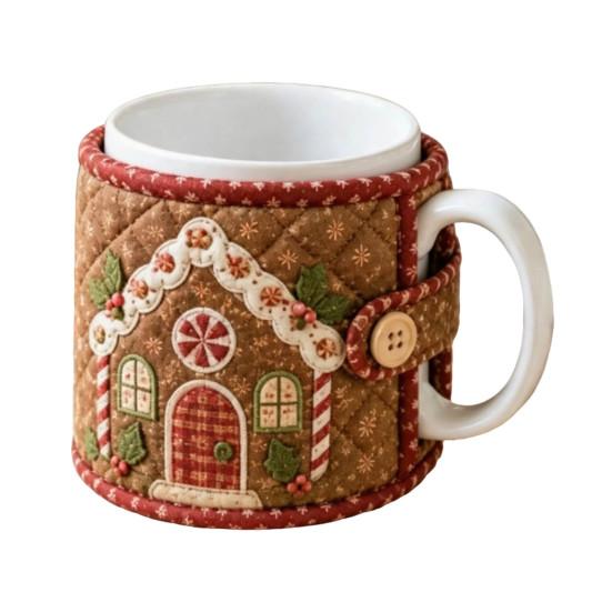 Holiday Quilted Mug Cover Craft Christmas Cozy Sewing Kit, DIY Fabric Kit with Festive Themed Kits Patterns, Sleeve Making for Beginners, Handmade