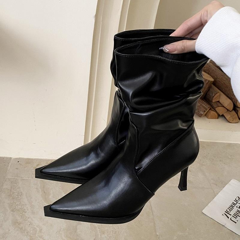 Eilyken New Sexy Thin High Heels Pleated Women Ankle Boot Fashion Spring Autumn Pointed Toe Stripper Prom Ladies Shoes