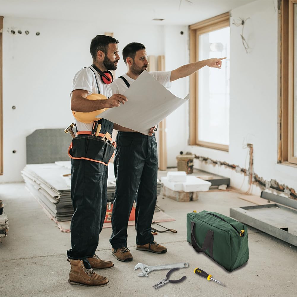 Canvas Tool Bag, 20in Heavy Duty Tool Bag Wide Mouth Tool Bag Zippered Tool Tote Close Top Mechanics Storage Bag Large Capacity Water Resistant for