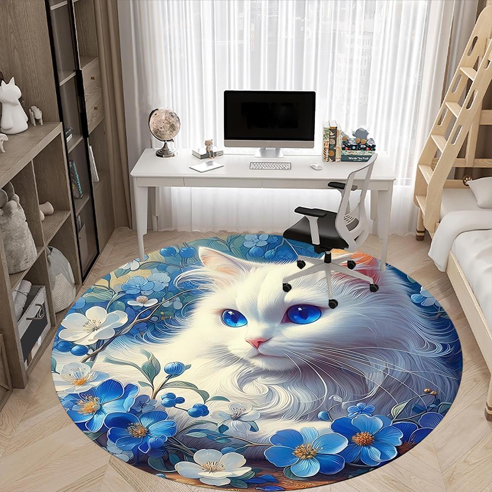 1 Stück Blumiger Katzen-Druck Stuhlteppich für das Büro, Rutschfest, Weicher und Langlebiger Büroteppich zur Dekoration, Perfekt für das Büro yy260105046