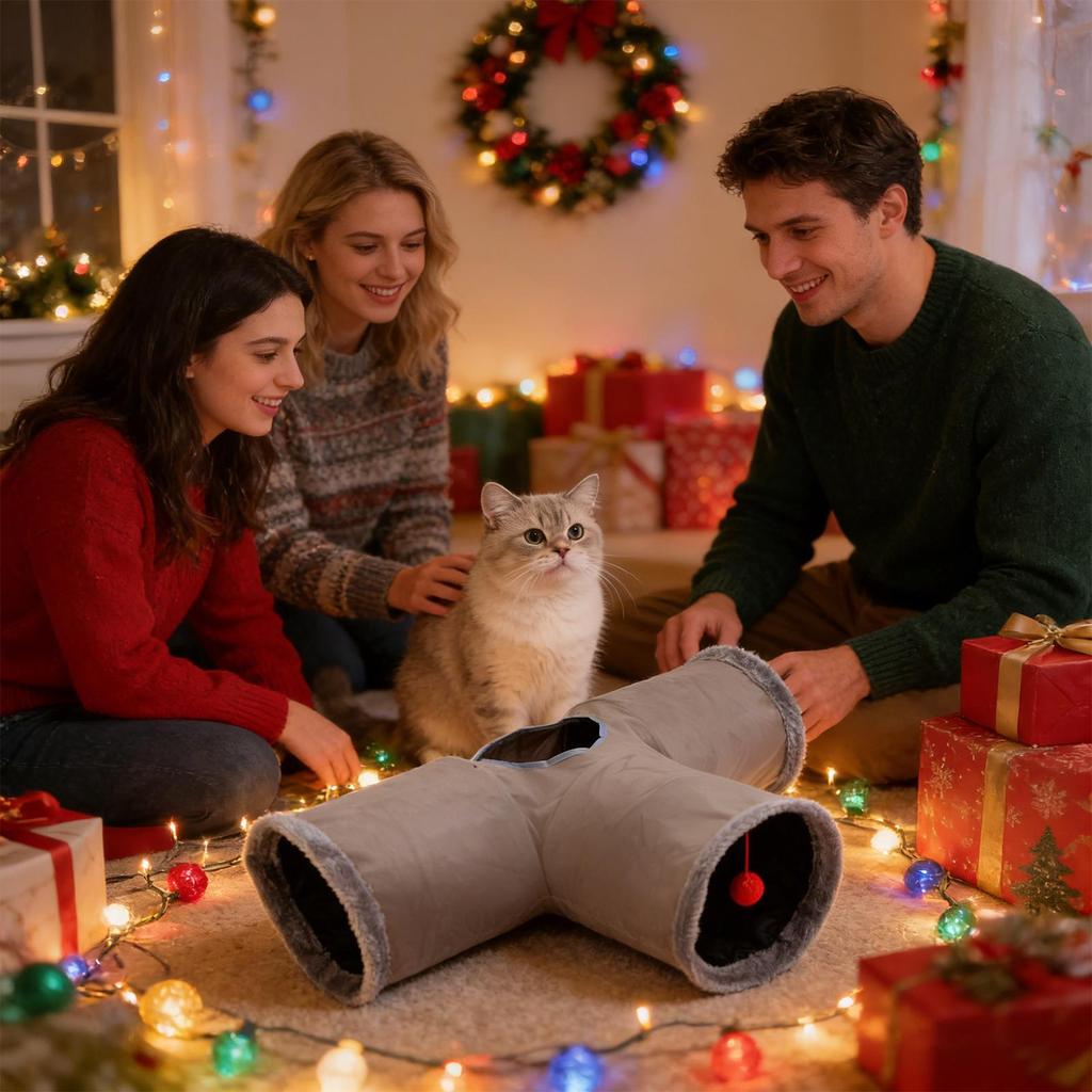 Tunnels For Indoor Cats Maze Puzzle Interactive Foldable Flexible Cat Play Tunnel For Kitten Pet Christmas Halloween Birthday