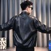 Spring and autumn American round neck fake two trendy brand leather jacket new jacket ruffian handsome popular casual