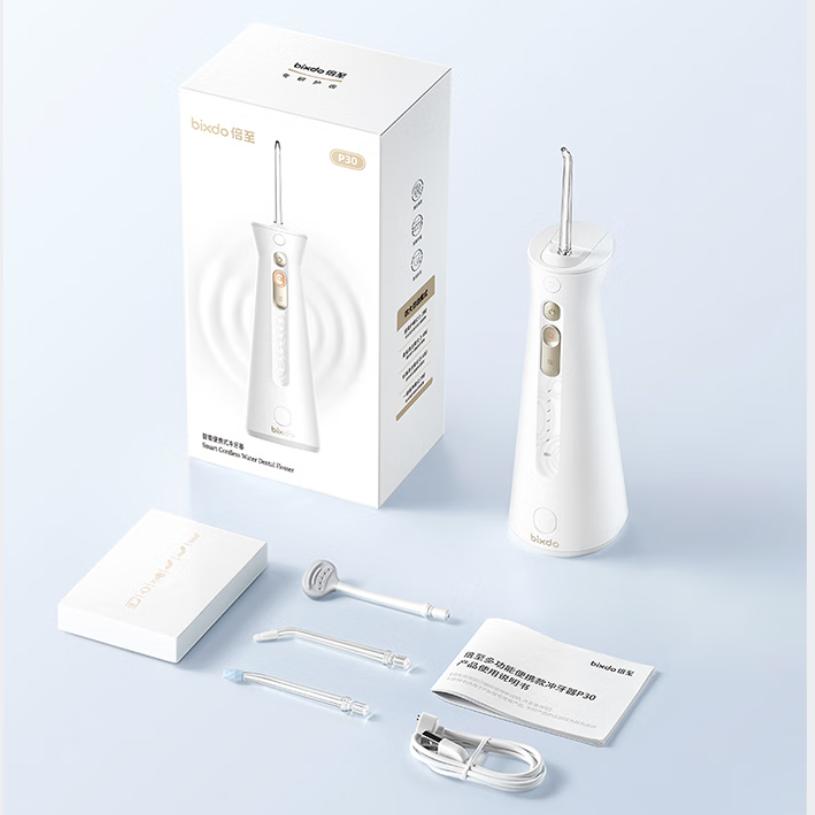 Bixdo Oral Irrigator, Portable Standing Water Flosser, Focused Pulse, Plaque Removal, Gum Care, Teeth Rinse Device, P30 Frost White