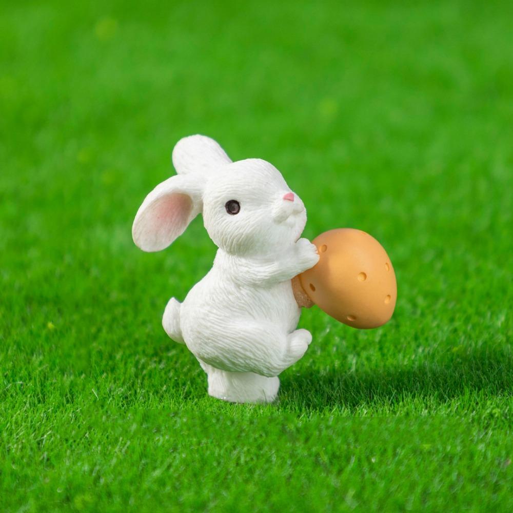 Żywiczna Mini Figurka Królika Wielkanocnego Jajko Wielkanocne Kreskówkowy Króliczek Statuetka Dekoracja Domku dla Lalek