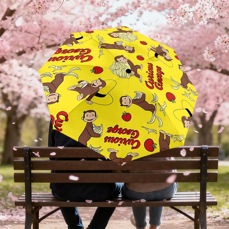 1PC Curious George bananas Umbrella-8-Rib Reinforced, Automatic Open, Lightweight & Durable, Cute Fashion Accessory for Outdoor-T346