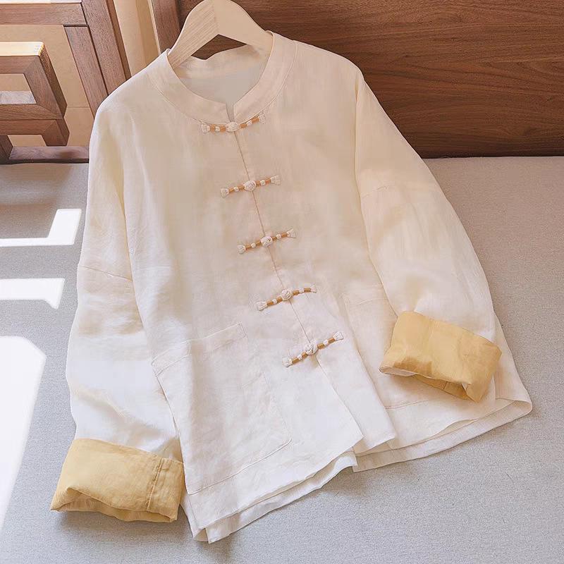 

2026 Spring/Summer Retro Chinese Artistic Cotton Linen Frog Button Cardigan Sun Protection Jacket Medium абрикосовий