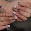 Leopard Print French Edge Detachable Nail Art with Water Pipe Design and Diamond Accents