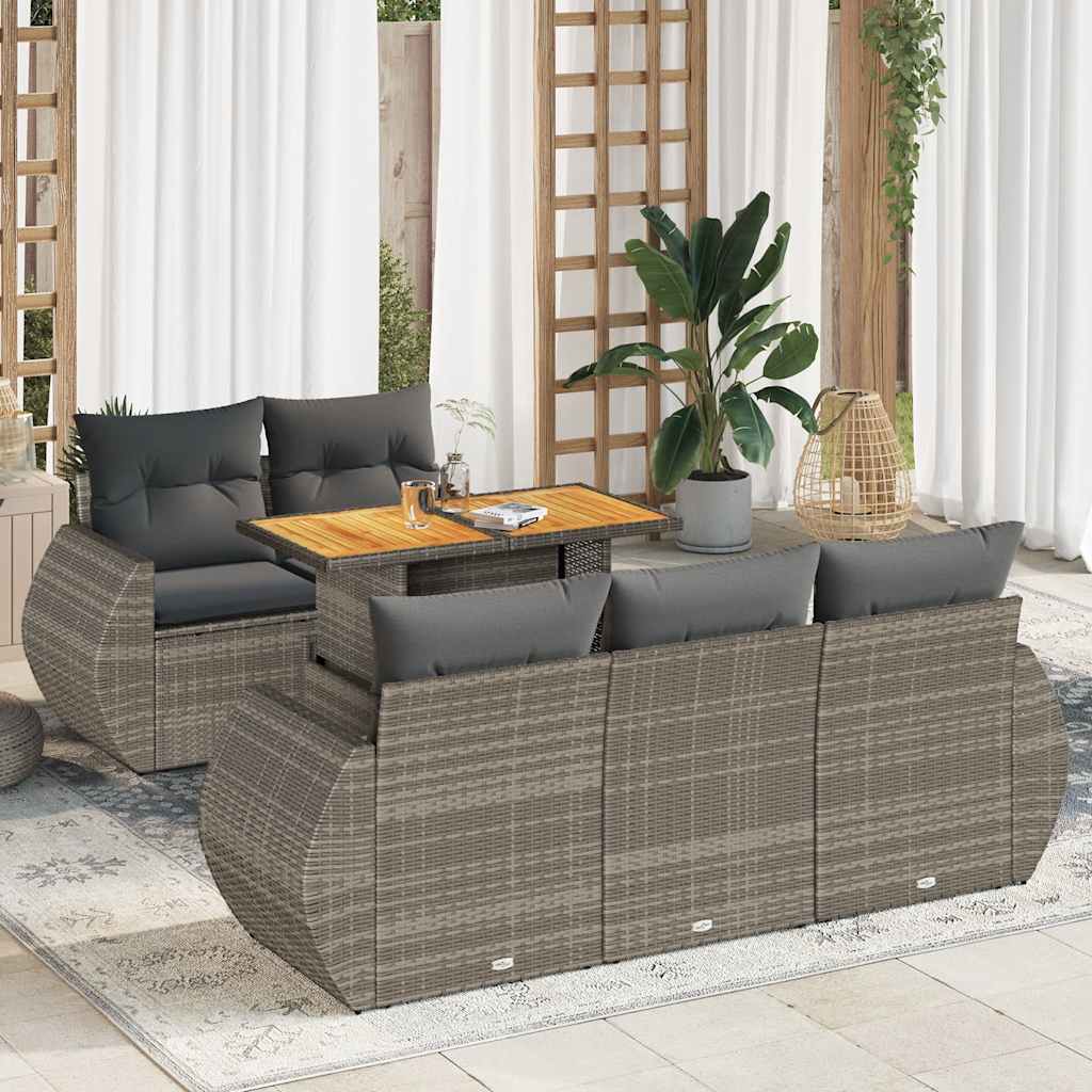 Vidaxl 6-Cz. Gartenmöbel-Set mit Kissen, Grau, Polyrattan