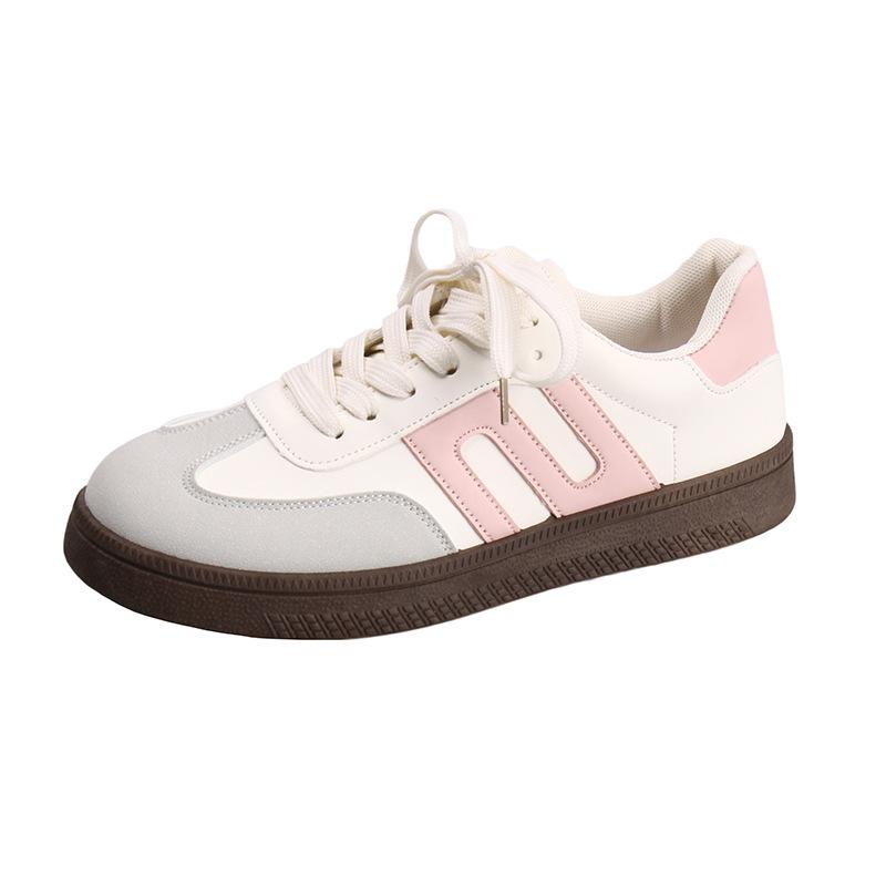 Dexun Shoes Women's New Leather Flat-soled White Shoes In Summer 2025 Color Matching Retro Versatile Sports and Leisure Board Shoes