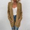 Autumn and winter loose casual twist knitted cardigan European and American pocket medium and long sweater jacket