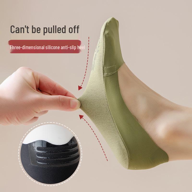 Women's No-Show Ice Silk Socks: Non-Slip, Sweat-Absorbing, Odor-Proof, Seamless for High Heels