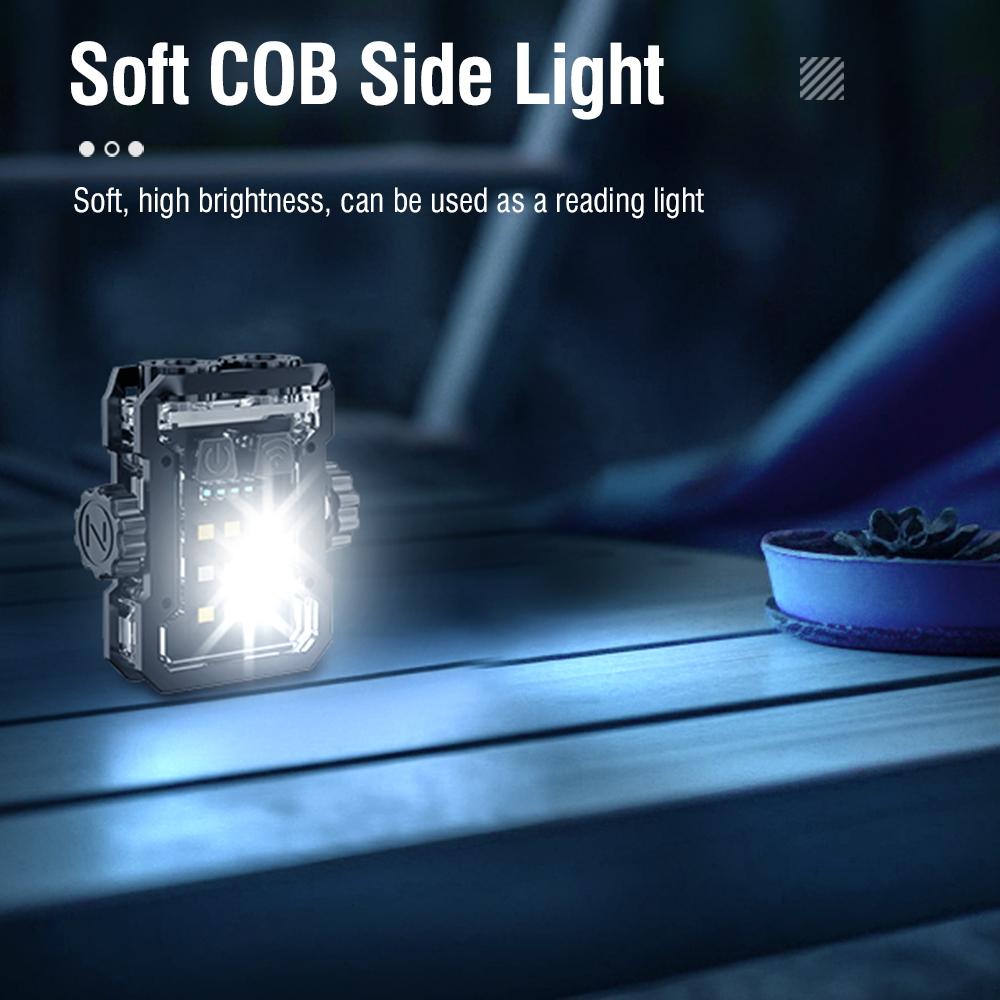 BORUiT Mini Flashlight Keychain EDC 360° Rotation Type-C Rechargrable Torch Waterproof Tiki Camping Lamp with Uv Light