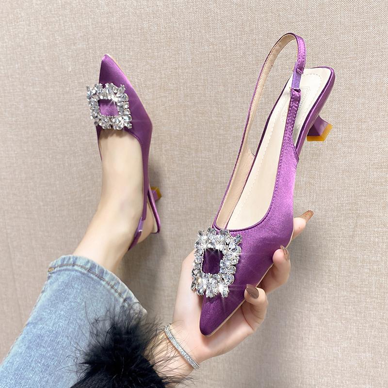

Fashion 2025 New Sandals Summer Women Classics Thin Heels Fashion Girls Pearl Pumps Posterior Trip Band Women Shoes 42