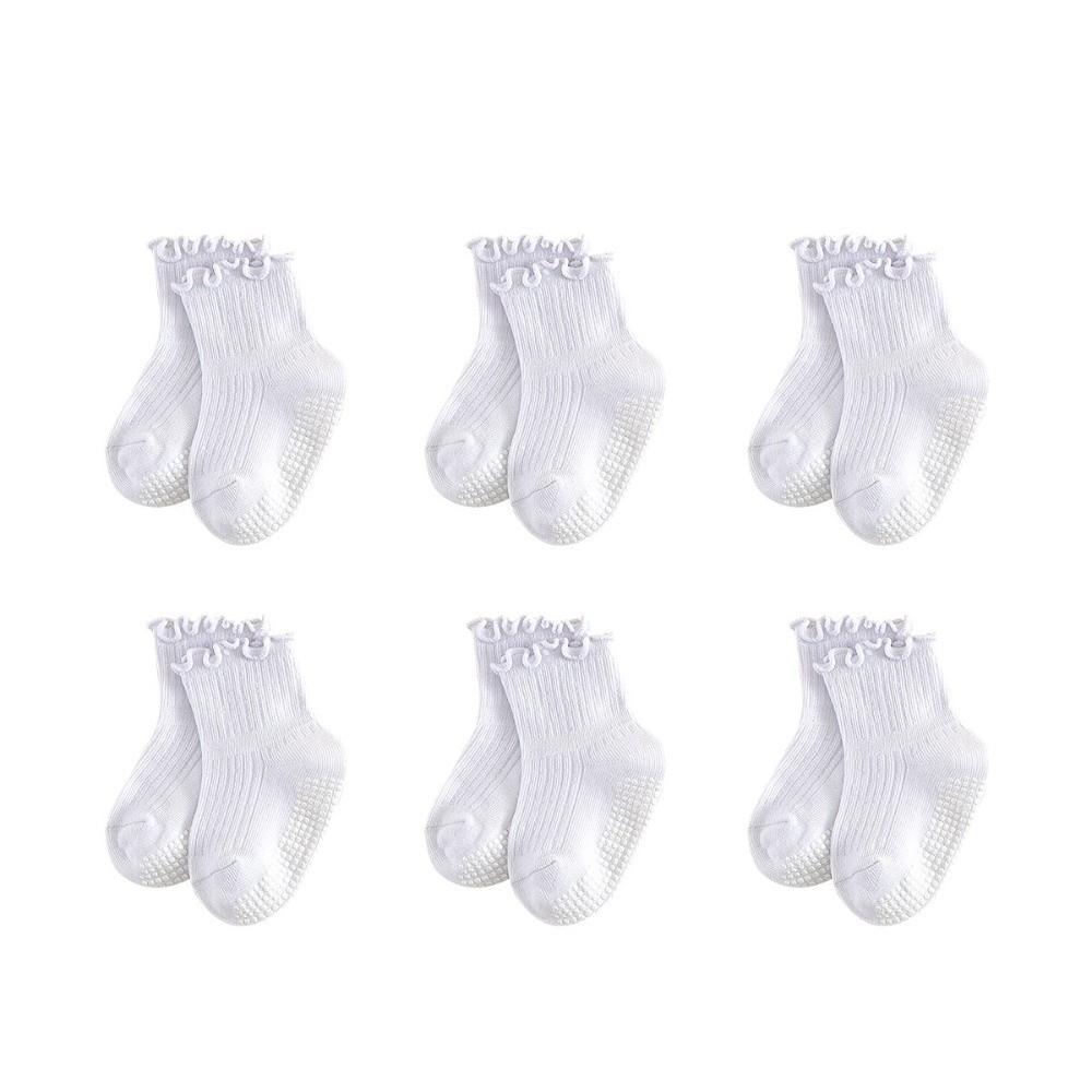6 Pairs Ruffled Design Infant Socks Breathable Fabric Newborn Socks All Season Socks  for Girls
