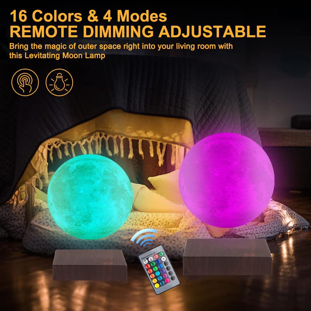 Rotating 3D Moonlight Magnetic Levitation Lunar Night Light Unique Holiday Birthday Gift Room Table Desk 16 Colors LED Moon Levitating Moon Lamp